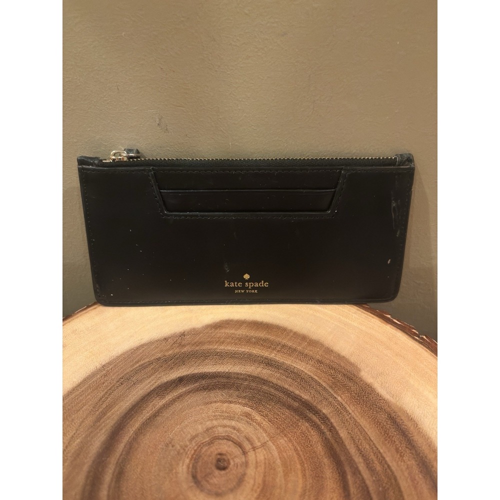 New Kate Spade Michele Hyde Lane PVC Zip Around Wallet Black Leather